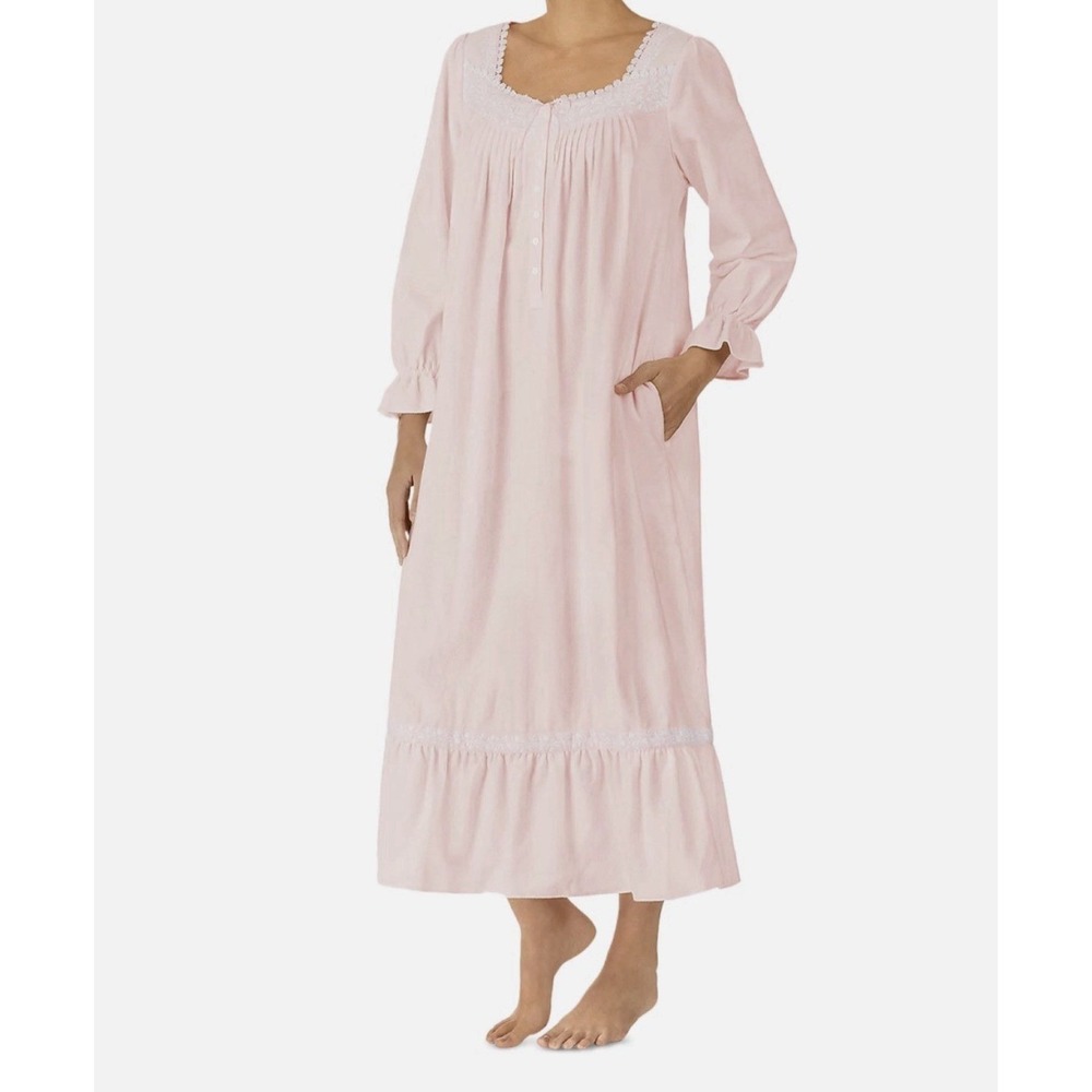 Eileen West Pink 100% Cotton Flannel EMBROIDERED Long Ballet Nightgown Sz 3XL